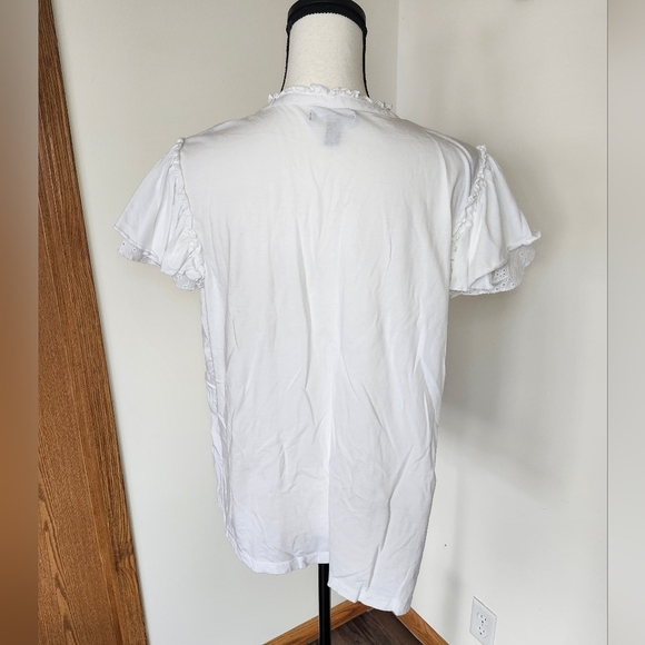 Chaps White Puff Sleeve Blouse with Tie Front and Mandarin Collar - Picture 3 of 4